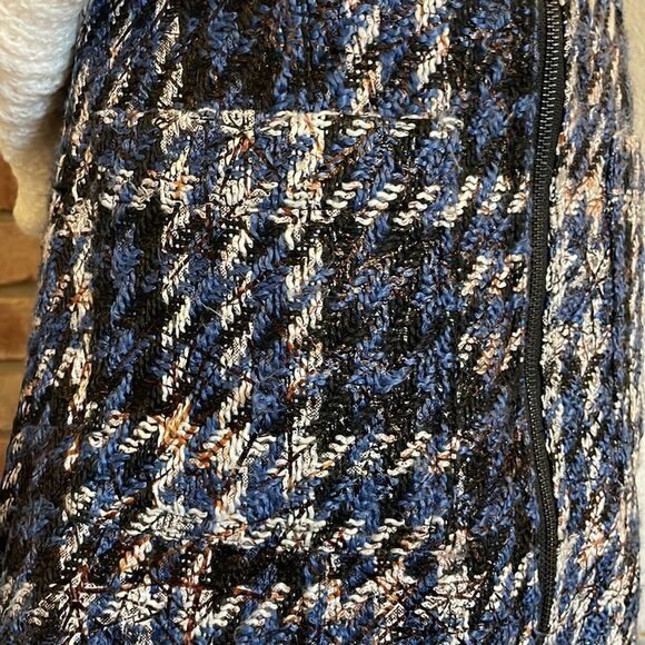 Parker Krista Tweed Blue Plaid Mini Zip Up Pencil Skirt - Picture 4 of 9